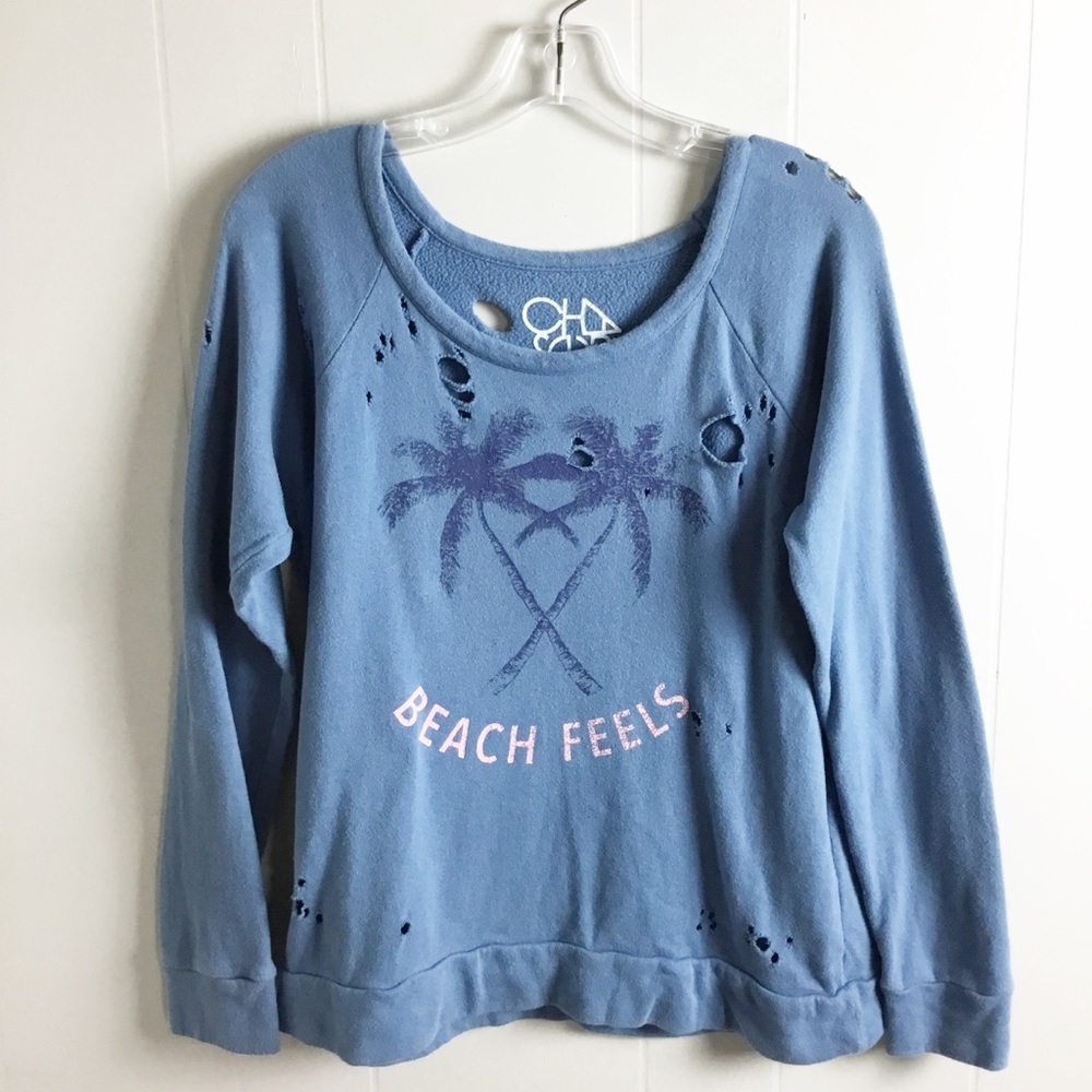 Chaser Beach Feels Distressed Sweater Size S Blue